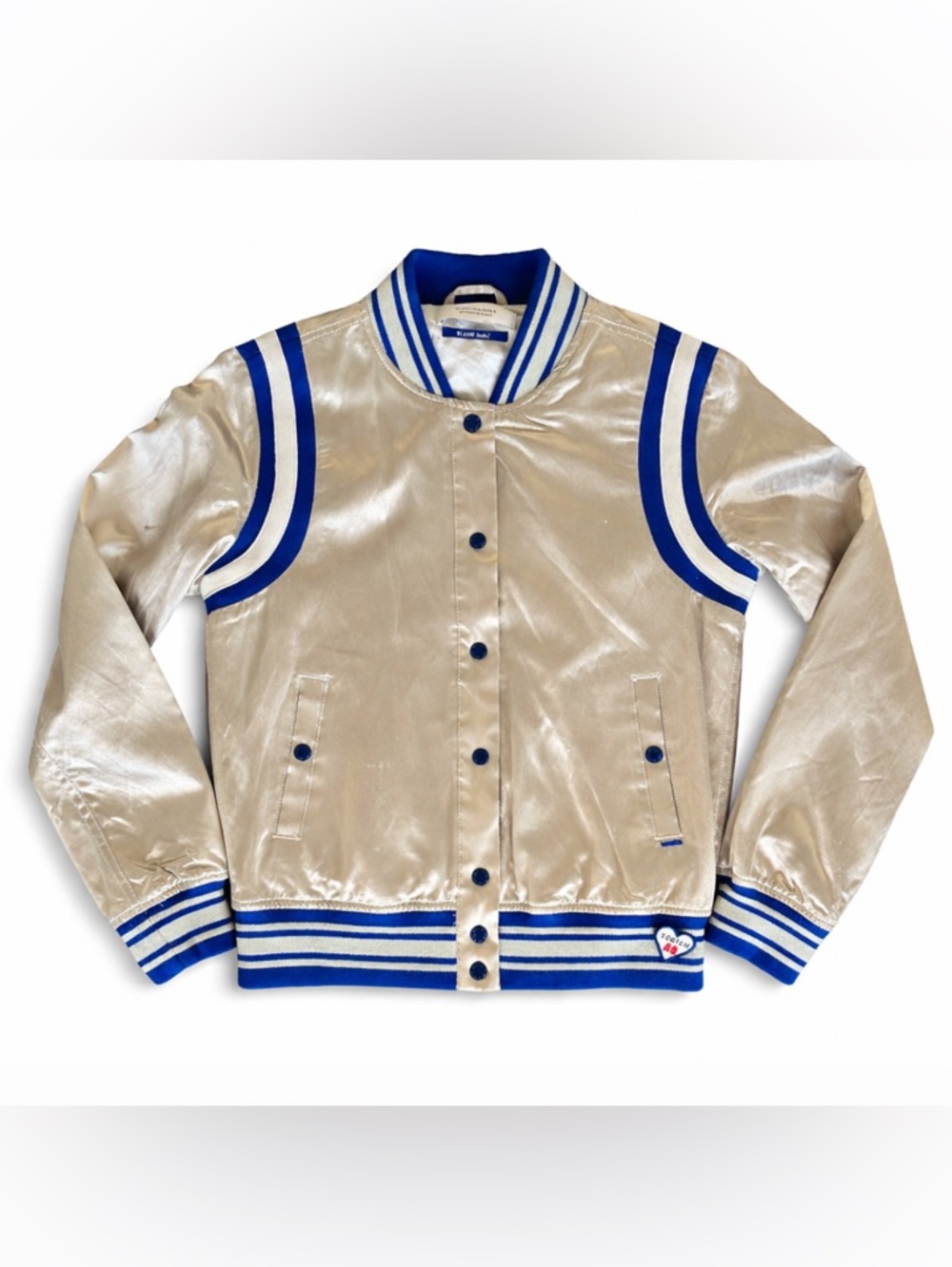 Scotch & Soda Blue Heroes Satin Bomber Jacket M Gold Amsterdam Blauw Varsity